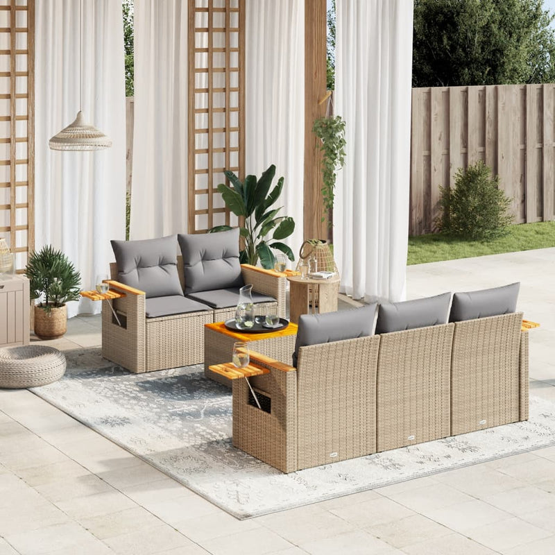 6 Piece Garden Sofa Set with Cushions Beige Poly Rattan