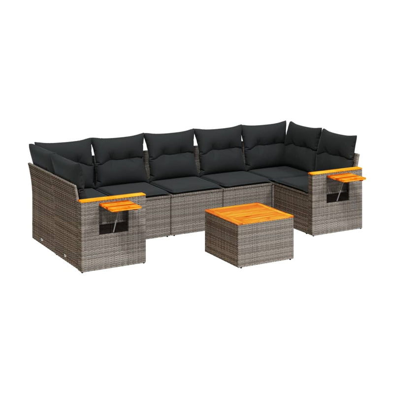 8 Piece Garden Sofa Set with Cushions Grey Poly Rattan