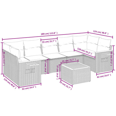 8 Piece Garden Sofa Set with Cushions Grey Poly Rattan