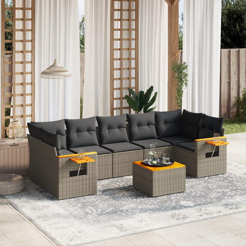 8 Piece Garden Sofa Set with Cushions Grey Poly Rattan