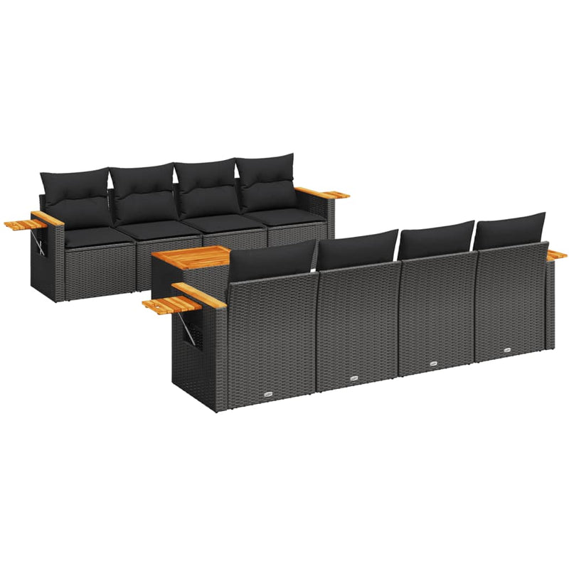 9 Piece Garden Sofa Set with Cushions Black Poly Rattan