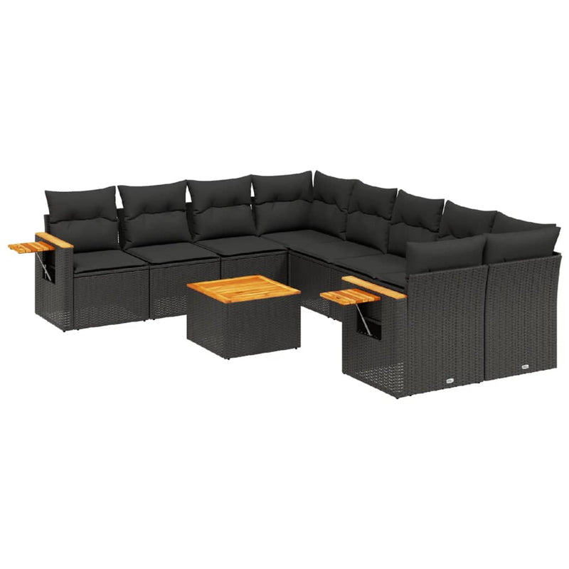 9 Piece Garden Sofa Set with Cushions Black Poly Rattan