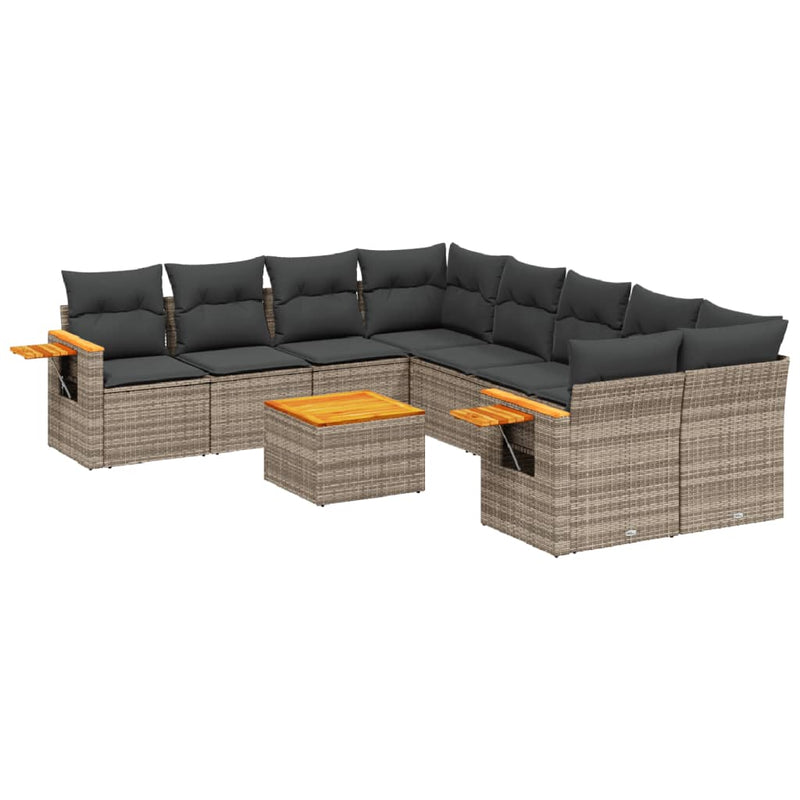 9 Piece Garden Sofa Set with Cushions Grey Poly Rattan