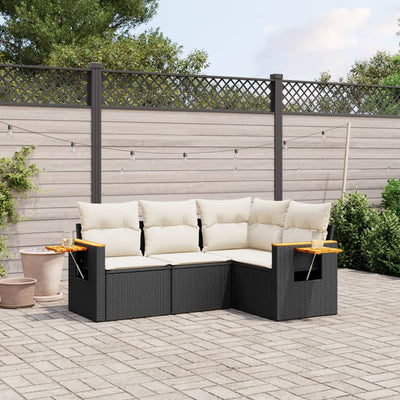 4 Piece Garden Sofa Set with Cushions Black Poly Rattan