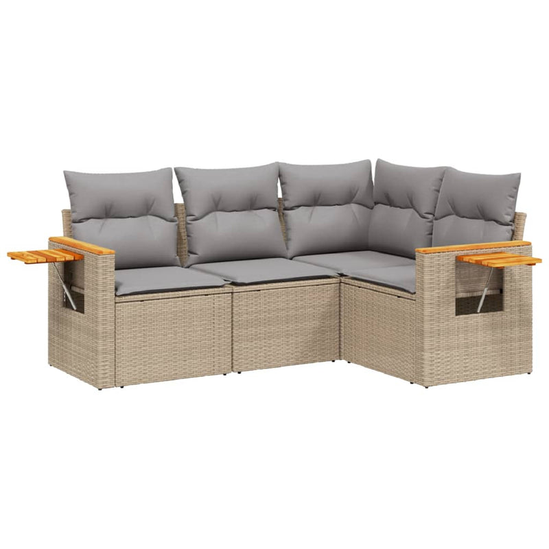 4 Piece Garden Sofa Set with Cushions Beige Poly Rattan