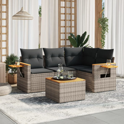 5 Piece Garden Sofa Set with Cushions Grey Poly Rattan