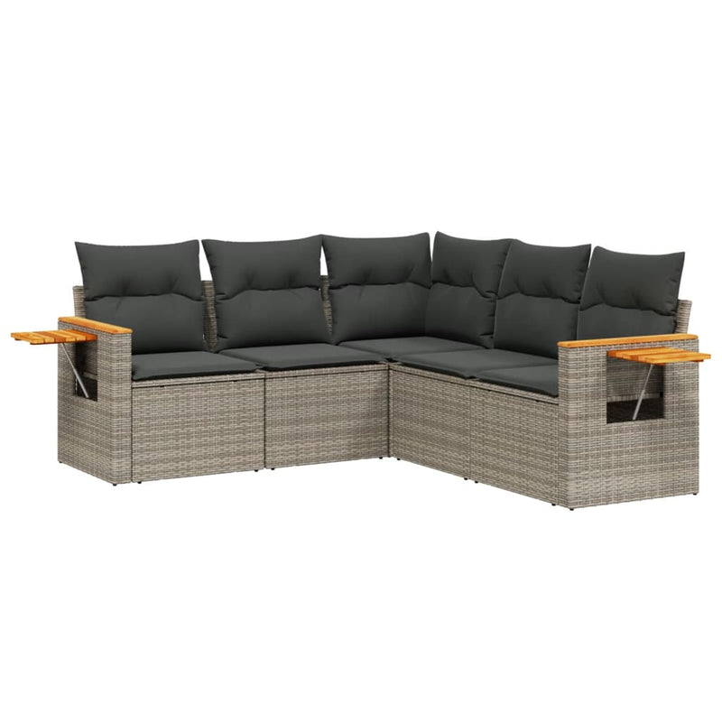 5 Piece Garden Sofa Set with Cushions Grey Poly Rattan