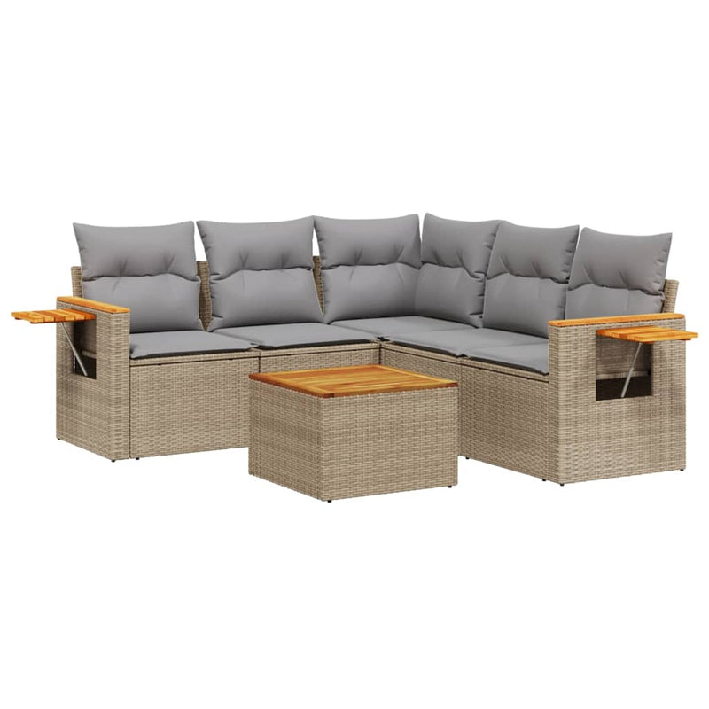 6 Piece Garden Sofa Set with Cushions Beige Poly Rattan