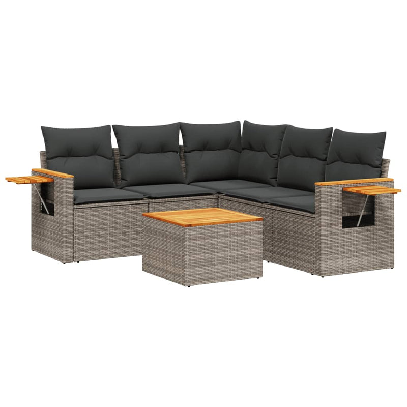 6 Piece Garden Sofa Set with Cushions Grey Poly Rattan