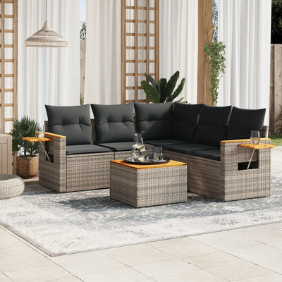 6 Piece Garden Sofa Set with Cushions Grey Poly Rattan