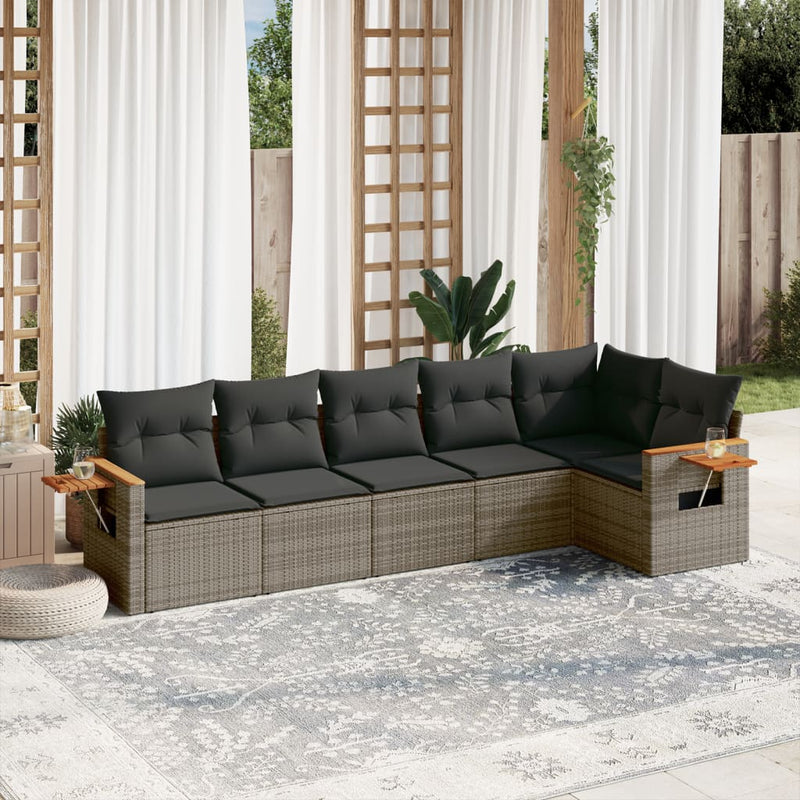 6 Piece Garden Sofa Set with Cushions Grey Poly Rattan