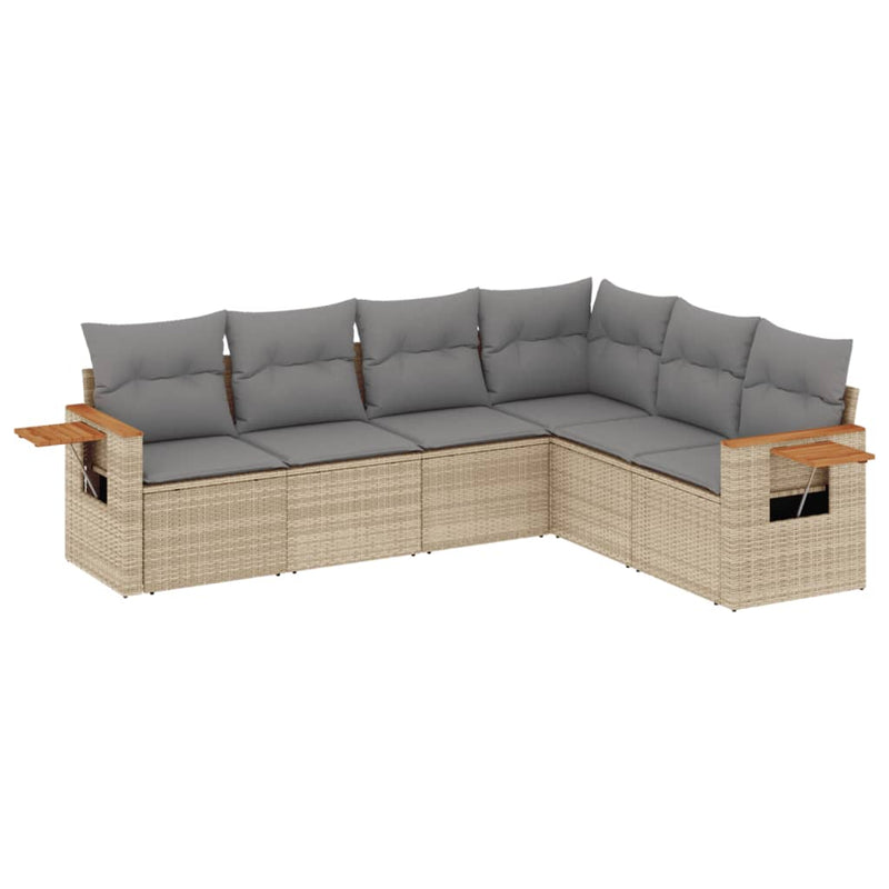 6 Piece Garden Sofa Set with Cushions Beige Poly Rattan