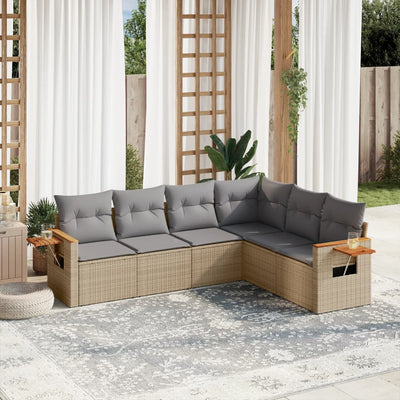 6 Piece Garden Sofa Set with Cushions Beige Poly Rattan