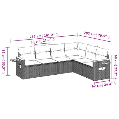 6 Piece Garden Sofa Set with Cushions Grey Poly Rattan