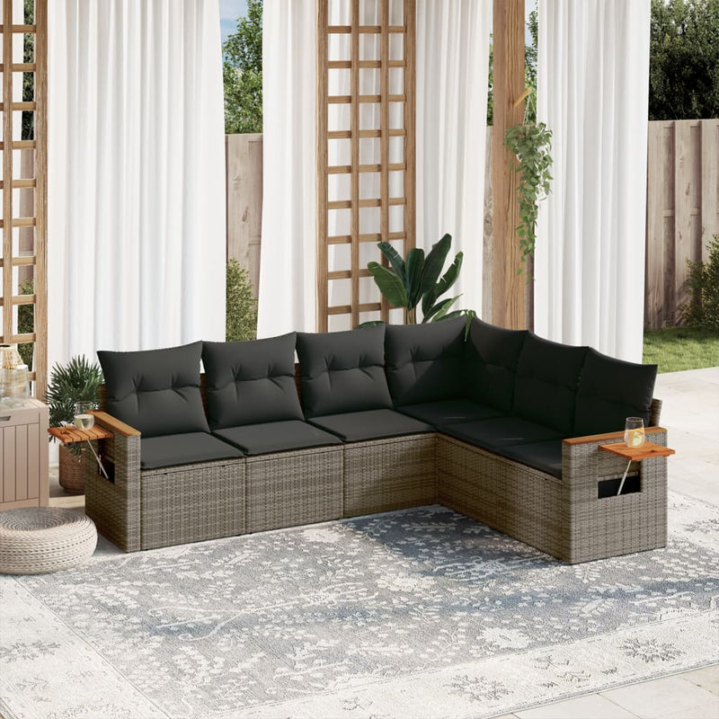 6 Piece Garden Sofa Set with Cushions Grey Poly Rattan