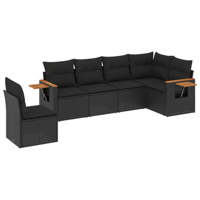 6 Piece Garden Sofa Set with Cushions Black Poly Rattan