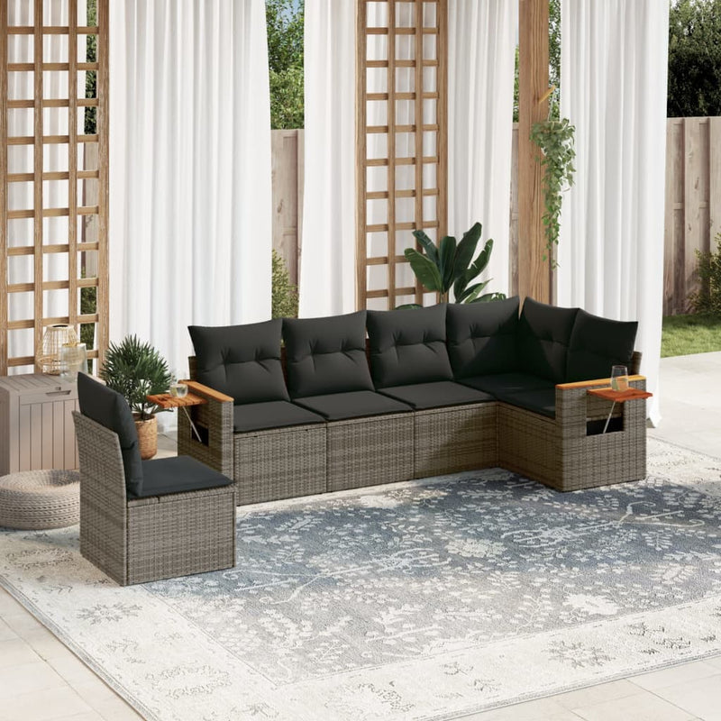 6 Piece Garden Sofa Set with Cushions Grey Poly Rattan