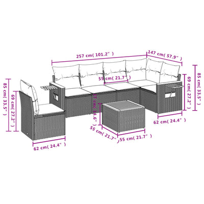 7 Piece Garden Sofa Set with Cushions Grey Poly Rattan