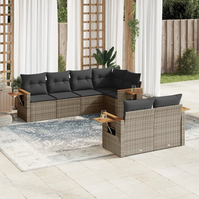 7 Piece Garden Sofa Set with Cushions Grey Poly Rattan