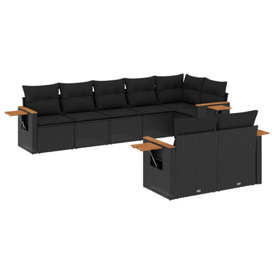 8 Piece Garden Sofa Set with Cushions Black Poly Rattan