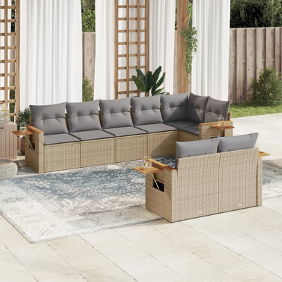 8 Piece Garden Sofa Set with Cushions Beige Poly Rattan