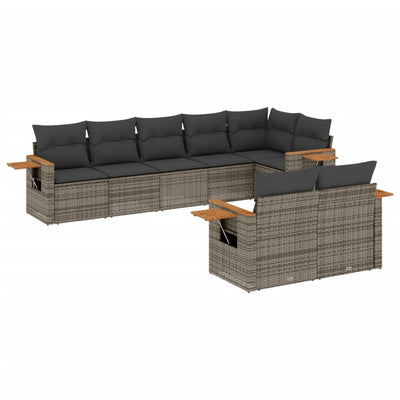 8 Piece Garden Sofa Set with Cushions Grey Poly Rattan