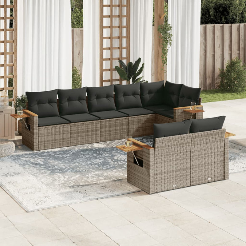 8 Piece Garden Sofa Set with Cushions Grey Poly Rattan