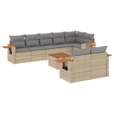 9 Piece Garden Sofa Set with Cushions Grey Poly Rattan