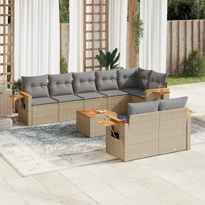 9 Piece Garden Sofa Set with Cushions Grey Poly Rattan