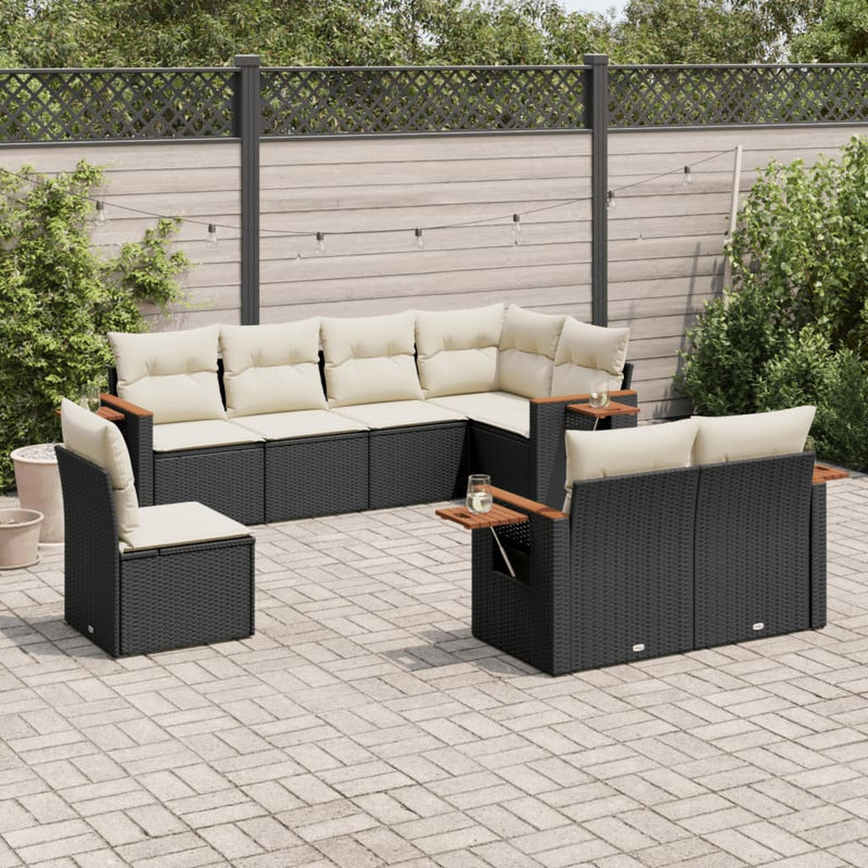 8 Piece Garden Sofa Set with Cushions Black Poly Rattan