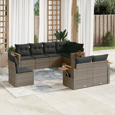 8 Piece Garden Sofa Set with Cushions Grey Poly Rattan