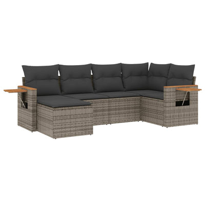 6 Piece Garden Sofa Set with Cushions Grey Poly Rattan