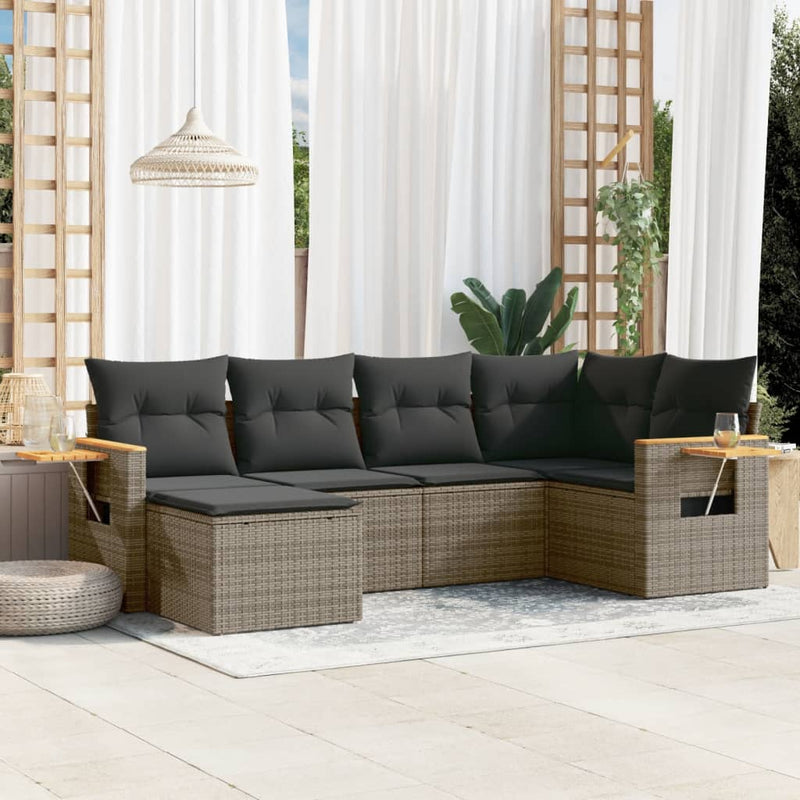 6 Piece Garden Sofa Set with Cushions Grey Poly Rattan