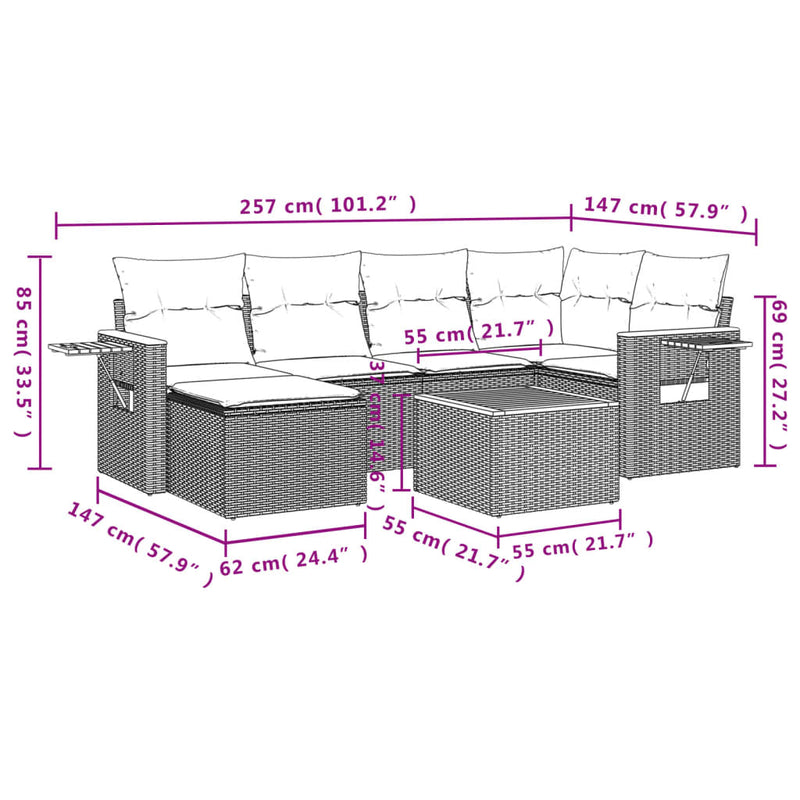 7 Piece Garden Sofa Set with Cushions Grey Poly Rattan