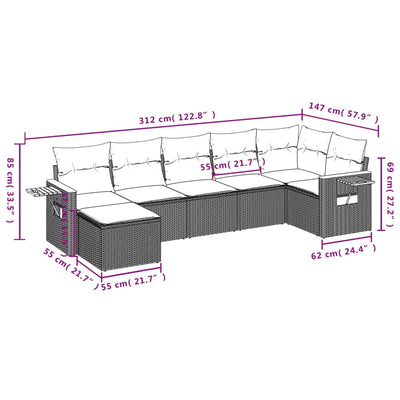 7 Piece Garden Sofa Set with Cushions Black Poly Rattan