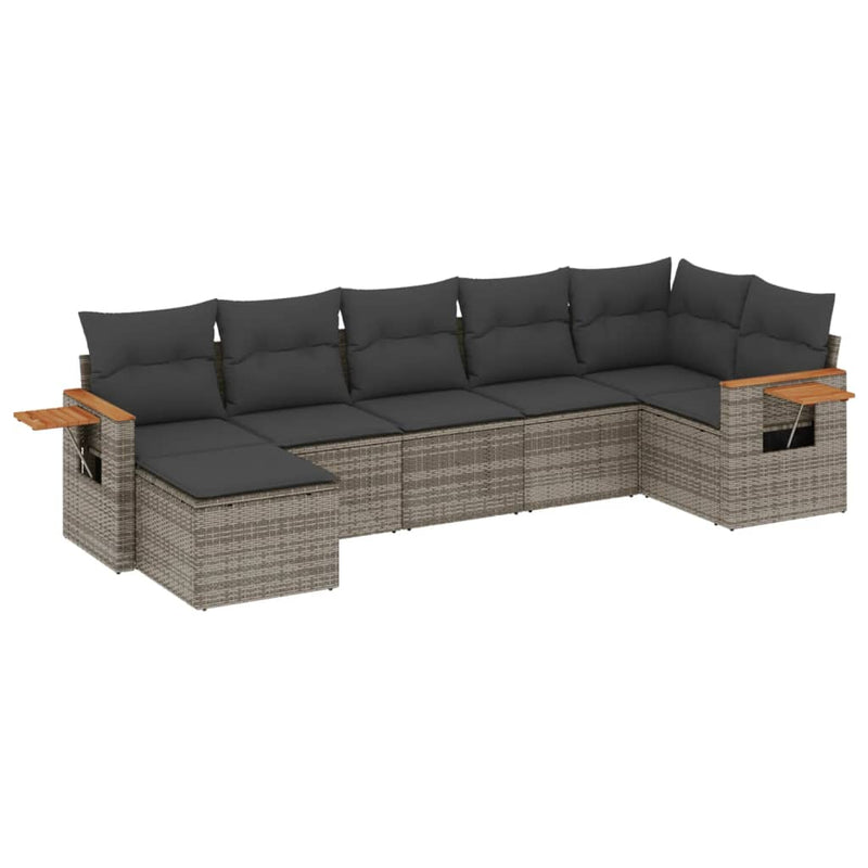 7 Piece Garden Sofa Set with Cushions Grey Poly Rattan