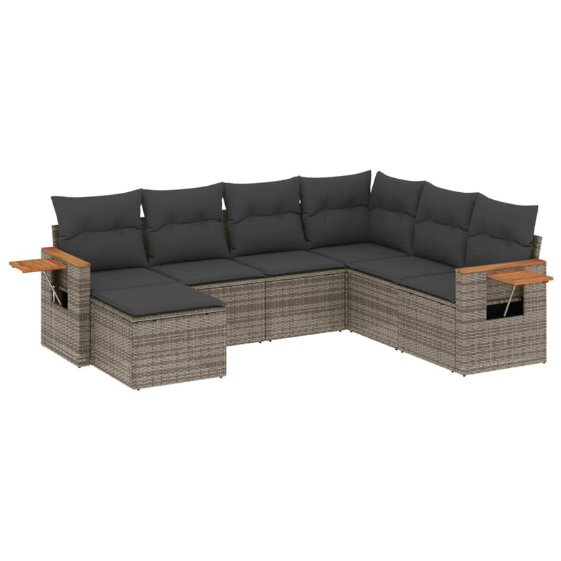 7 Piece Garden Sofa Set with Cushions Grey Poly Rattan