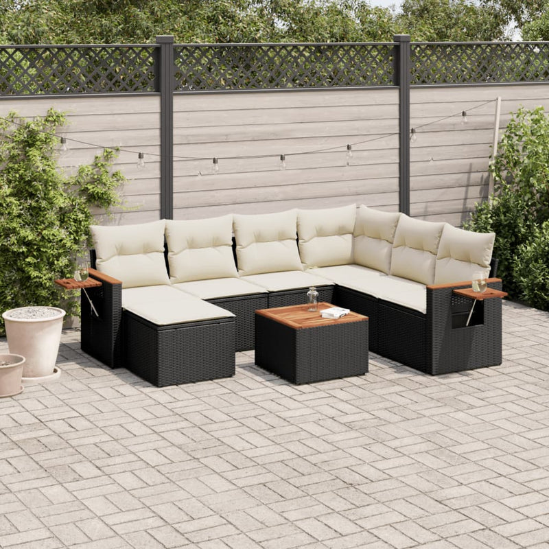 8 Piece Garden Sofa Set with Cushions Black Poly Rattan