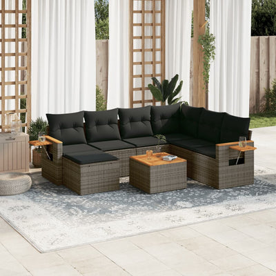 8 Piece Garden Sofa Set with Cushions Grey Poly Rattan