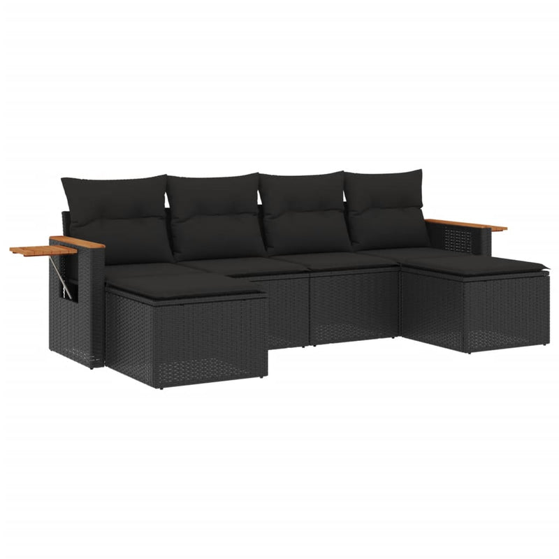 6 Piece Garden Sofa Set with Cushions Black Poly Rattan