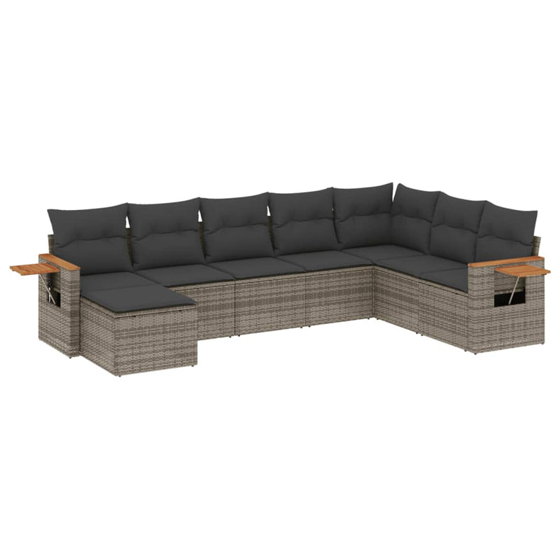 8 Piece Garden Sofa Set with Cushions Grey Poly Rattan