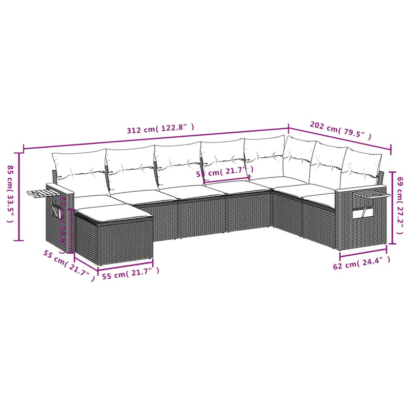 8 Piece Garden Sofa Set with Cushions Grey Poly Rattan