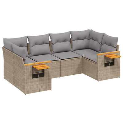 6 Piece Garden Sofa Set with Cushions Beige Poly Rattan