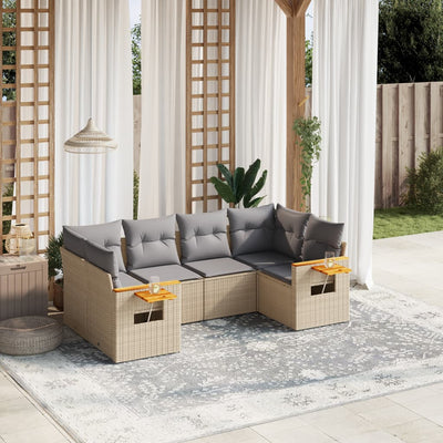 6 Piece Garden Sofa Set with Cushions Beige Poly Rattan