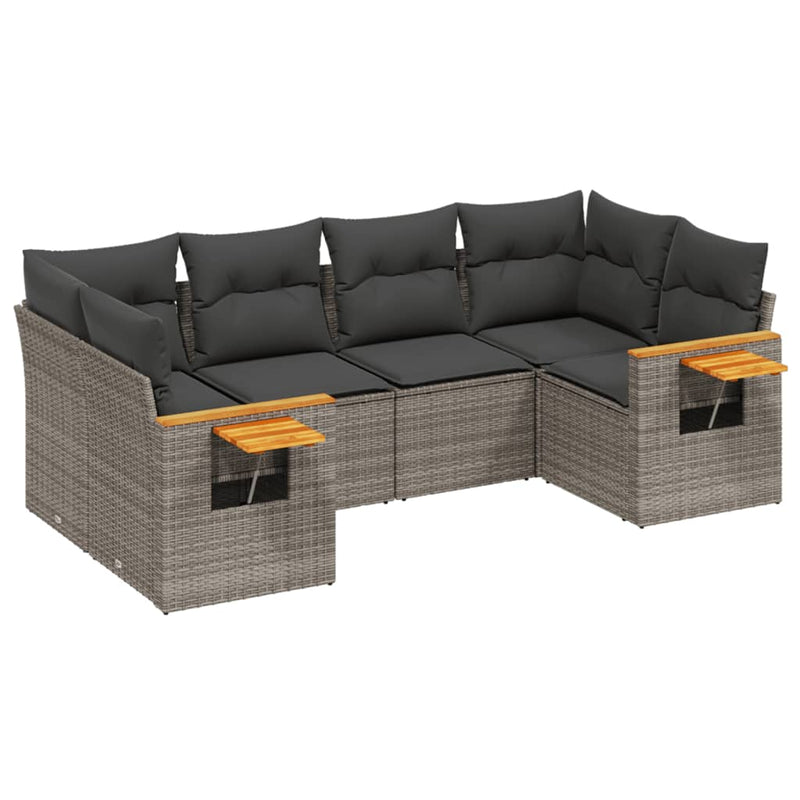 6 Piece Garden Sofa Set with Cushions Grey Poly Rattan