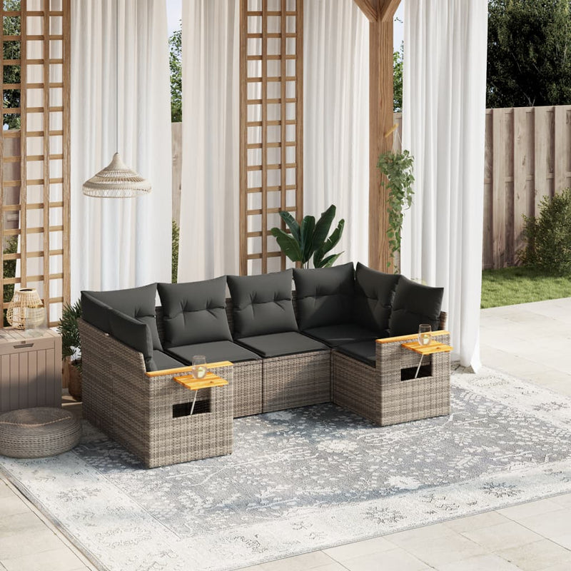 6 Piece Garden Sofa Set with Cushions Grey Poly Rattan