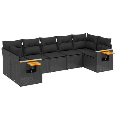 7 Piece Garden Sofa Set with Cushions Black Poly Rattan