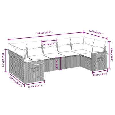 7 Piece Garden Sofa Set with Cushions Beige Poly Rattan