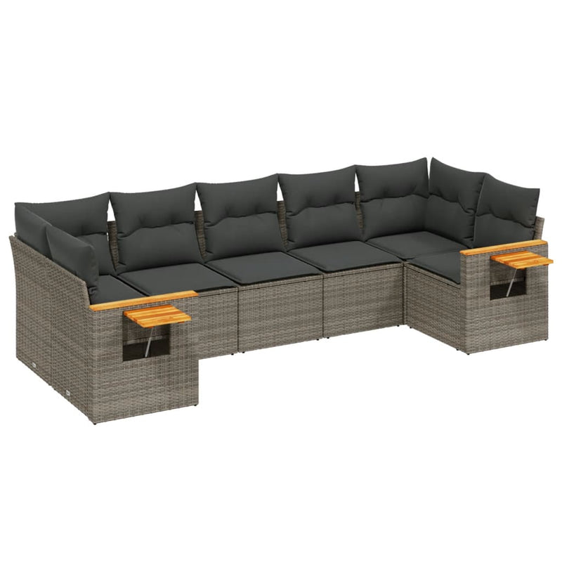 7 Piece Garden Sofa Set with Cushions Grey Poly Rattan