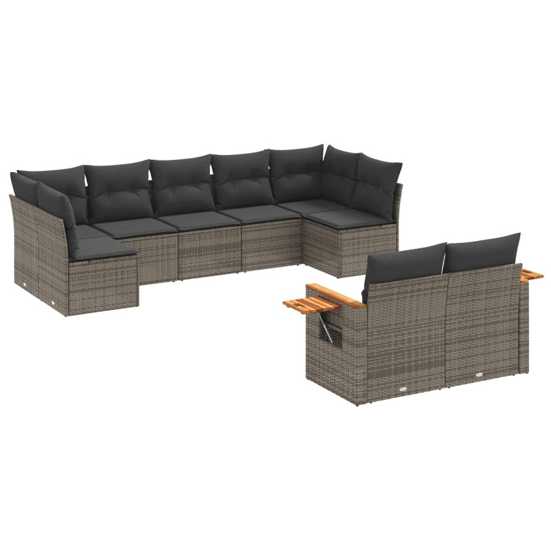 9 Piece Garden Sofa Set with Cushions Grey Poly Rattan